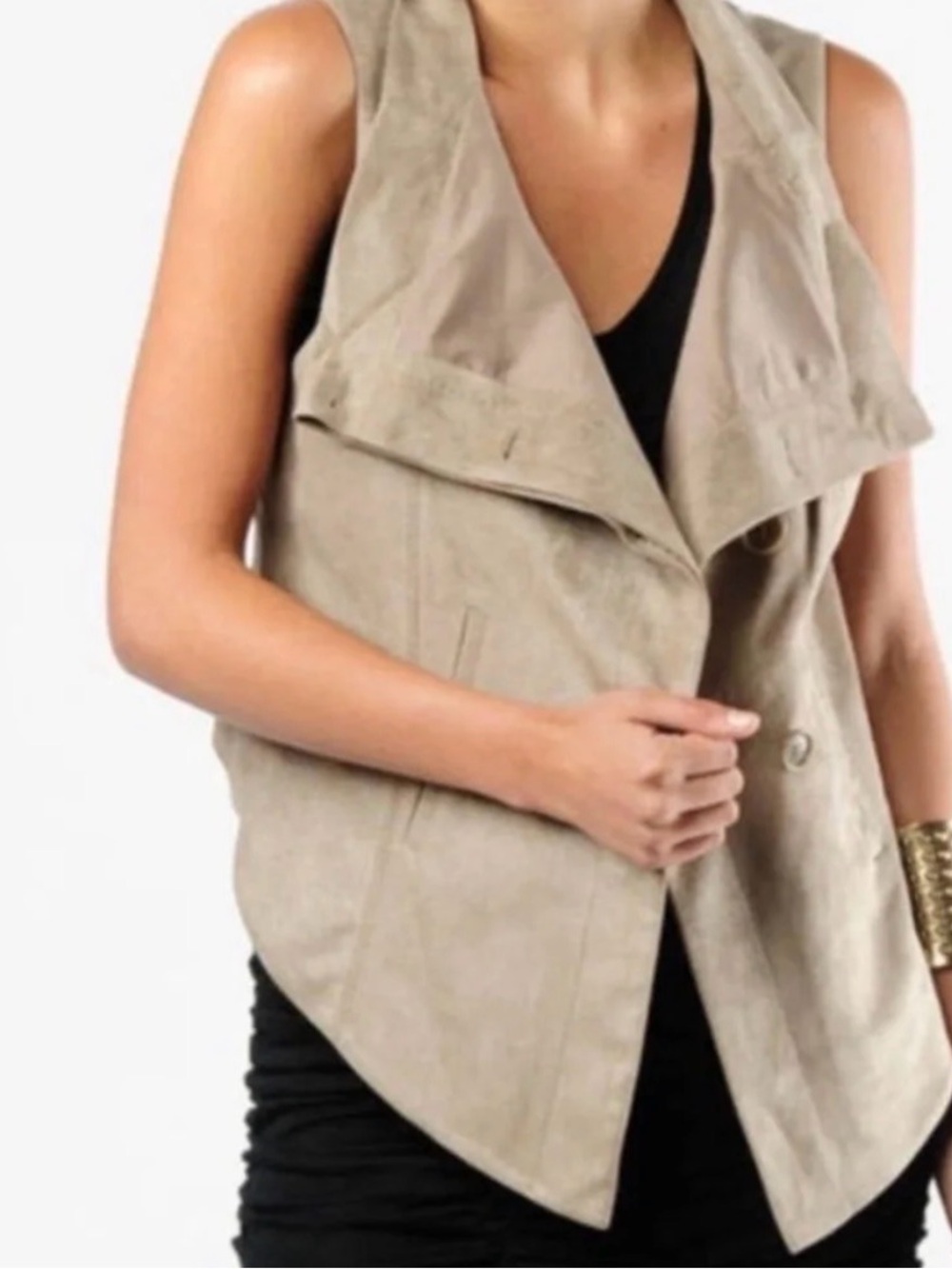 BCBGMaxAzria Draped Sleeveless Vest in Light Beige